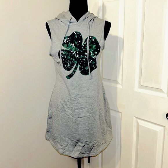 Women’s Light Gray Shamrock Hoodie Dress - Picture 1 of 4